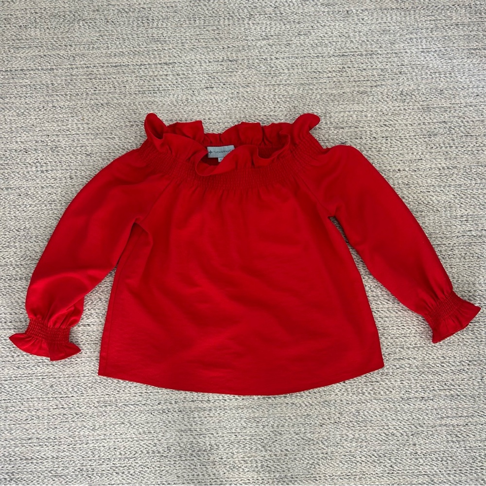 Tuckernuck Red Marguerite Off The Shoulder Ruffle Blouse Size Small - Picture 2 of 8